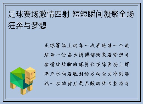 足球赛场激情四射 短短瞬间凝聚全场狂奔与梦想