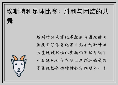 埃斯特利足球比赛：胜利与团结的共舞